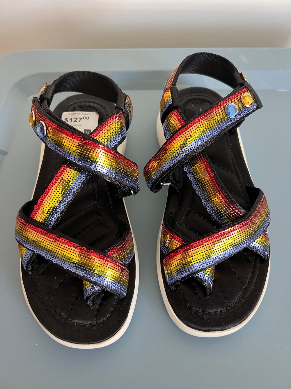 Marc Jacobs comet sport sandal colorful rainbow sequin adjustable straps 37 - Picture 4 of 14